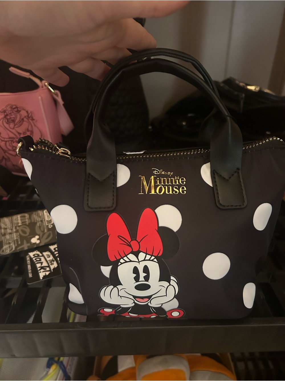 Disney Minnie Mouse Black Polka Dot Mini Bag with Red Bow